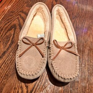 Cozy Tan Suede Moccasin Slippers